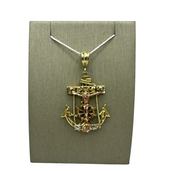 14K Tri-Tone Jesus Crucifix Anchor Pendant (16118) - Picture 1 of 6